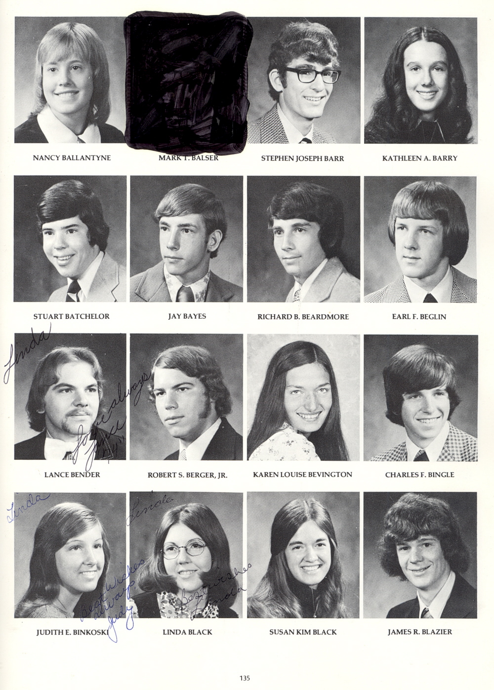 1974 Beaver Area Pennsylvania High School Yearbook and Students Page 135